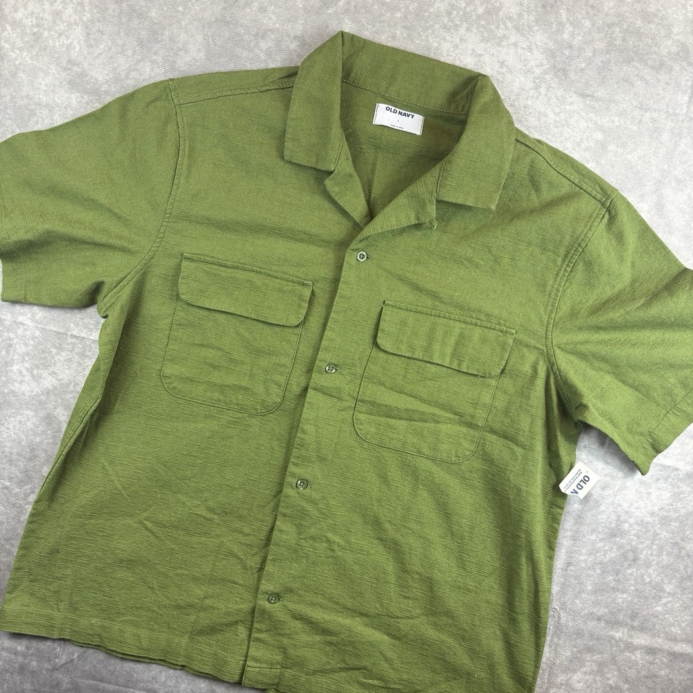 Old Navy Shirt Mens Large Olive Green Short Sleeve Button Front Utility NEW